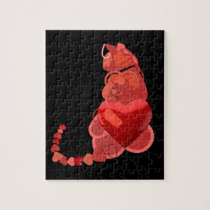 Red heart cats geometric black jigsaw puzzle