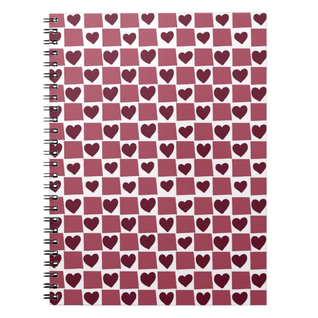 Red Heart Checkerboard Pattern Notebook (Front)