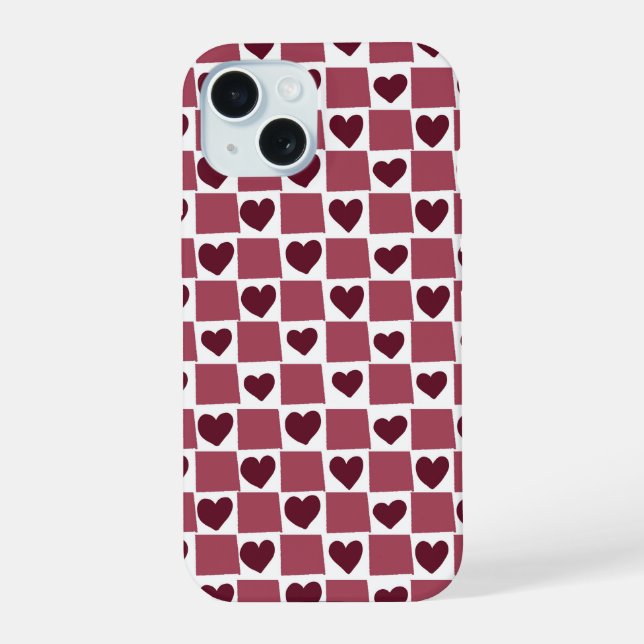 Red Heart Chequerboard Pattern iPhone 15 Case (Back)