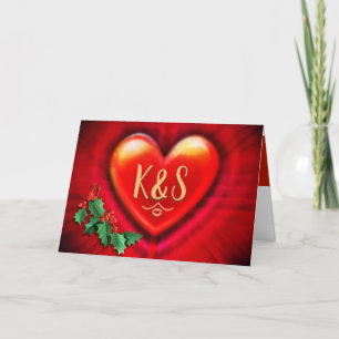 Red heart Christmas card custom monogram initials