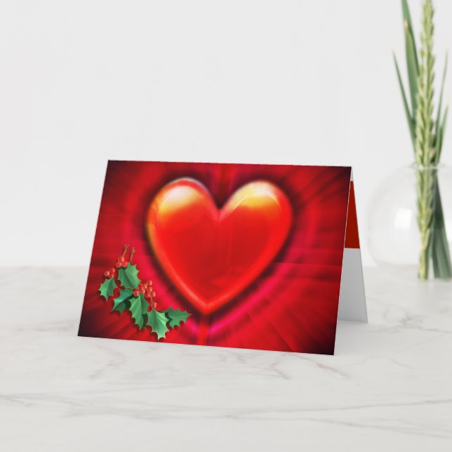 Red heart Christmas card with love. (Front)