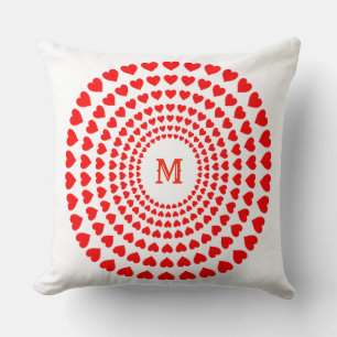 Red Heart Circles Mandala on White Cushion