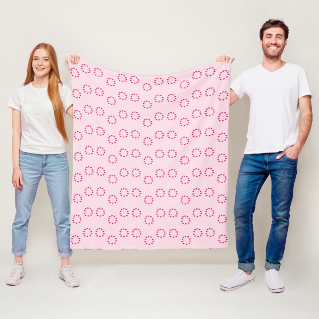 red heart circles on pink fleece blanket (In Situ)