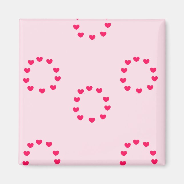 red heart circles on pink magnet (Front)
