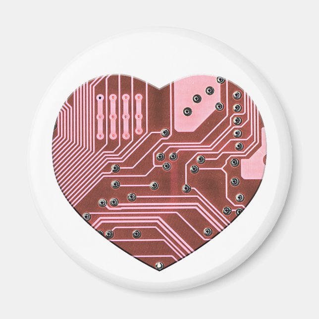 Red Heart Circuit Board Valentines Magnet (Front)