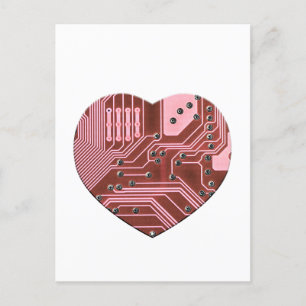 Red Heart Circuit Board Valentines Postcard