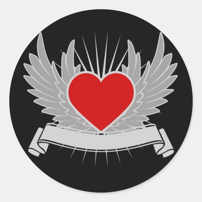 Red heart classic round sticker (Front)
