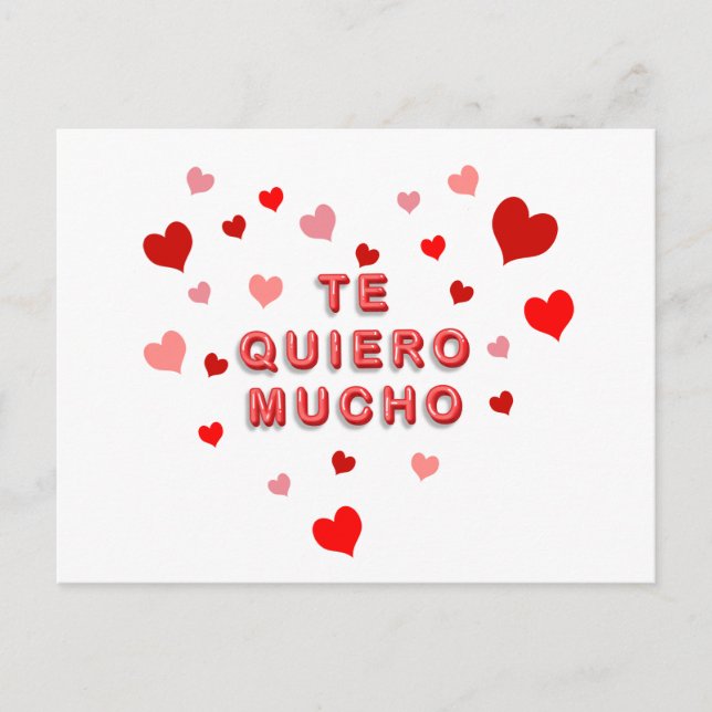 Red Heart Confetti Te Quiero Mucho 3d Letters Postcard (Front)