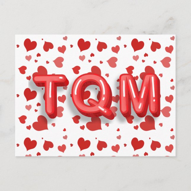 Red Heart Confetti TQM 3d Letters Postcard (Front)