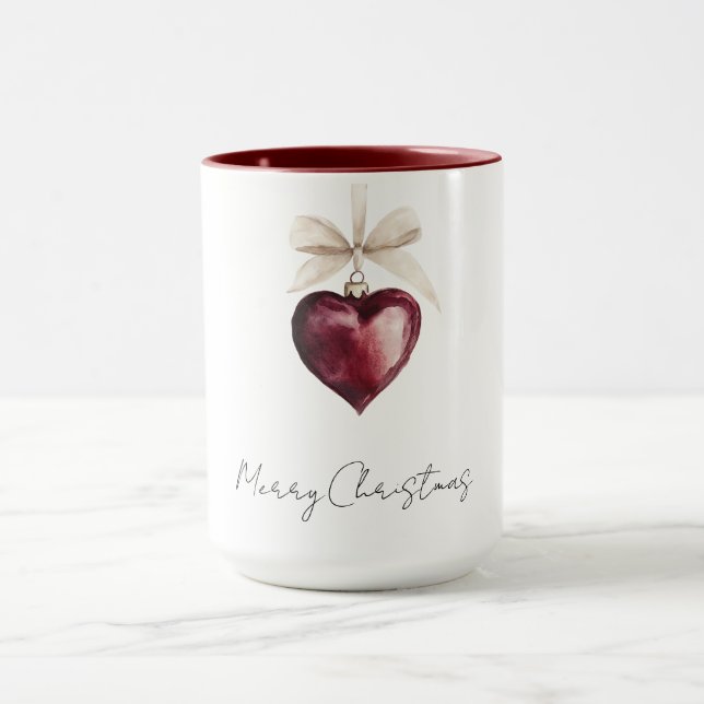Red Heart Cream Bow Christmas Mug (Center)