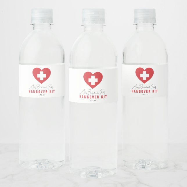 Red Heart Cross Hangover Kit Water Bottle Labels (Bottles)