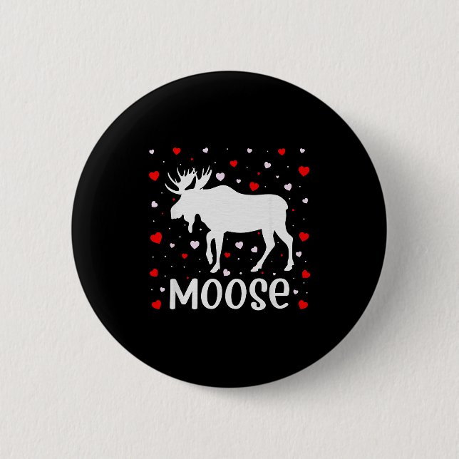 Red Heart Cud Love Graphic Moose Lover Valentine D 6 Cm Round Badge (Front)