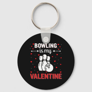Red Heart Cupid Love Graphic Bowling Is My Valenti Key Ring
