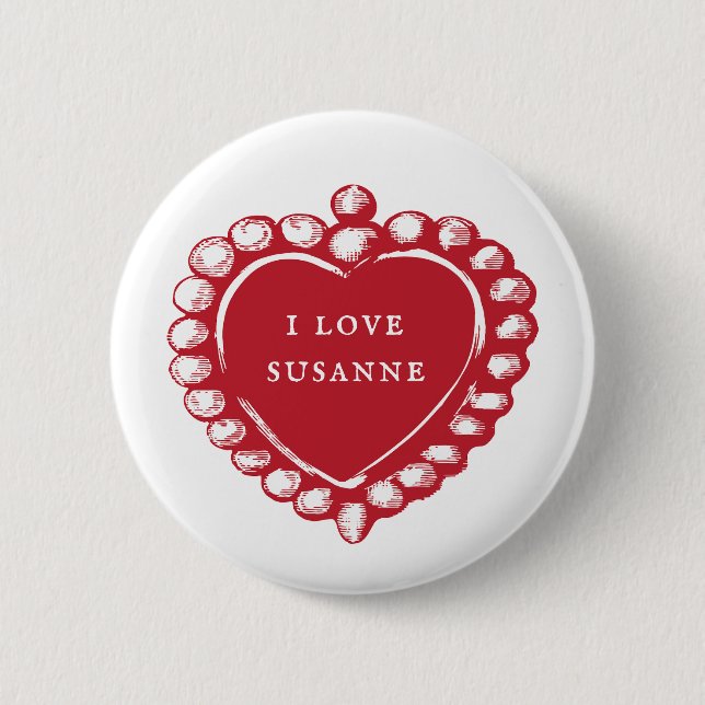 Red Heart Custom Name I Love Button (Front)