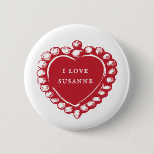 Red Heart Custom Name I Love Button