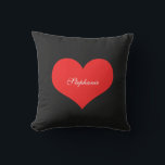 Red Heart Custom Name Monograms Gift Favour Black Cushion<br><div class="desc">Printed with big heart pattern in solid black background with text template for name! You may change the background colour as you wish!</div>
