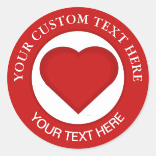 Red Heart Custom Text 1 1/2 Classic Round Sticker