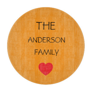 red heart customisable family name cute cutting board