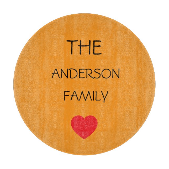 red heart customisable family name cute cutting board (Front)