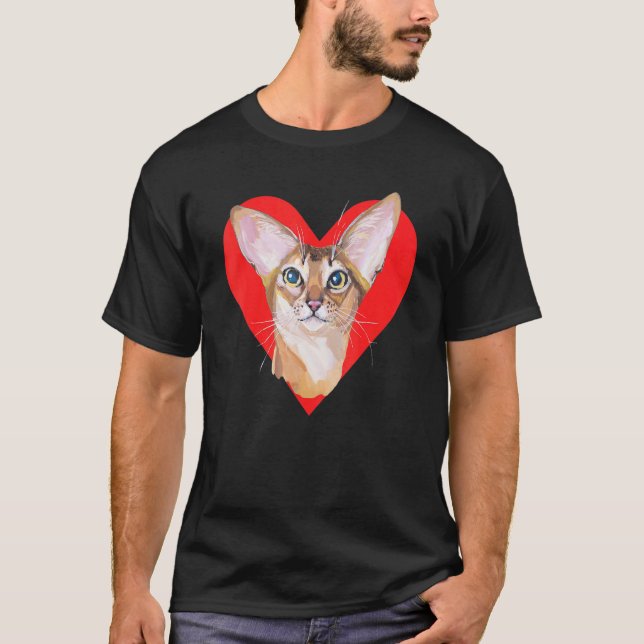 Red Heart Cute Abyssinian Cat T-Shirt (Front)