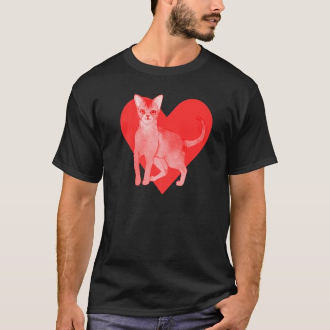 Red Heart Cute Pet Best Friend Abyssinian Cat   T-Shirt (Front)