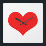 Red Heart Cute Valentine's Day White Custom Colour Square Wall Clock<br><div class="desc">Printed with big red heart pattern in solid white colour background.</div>