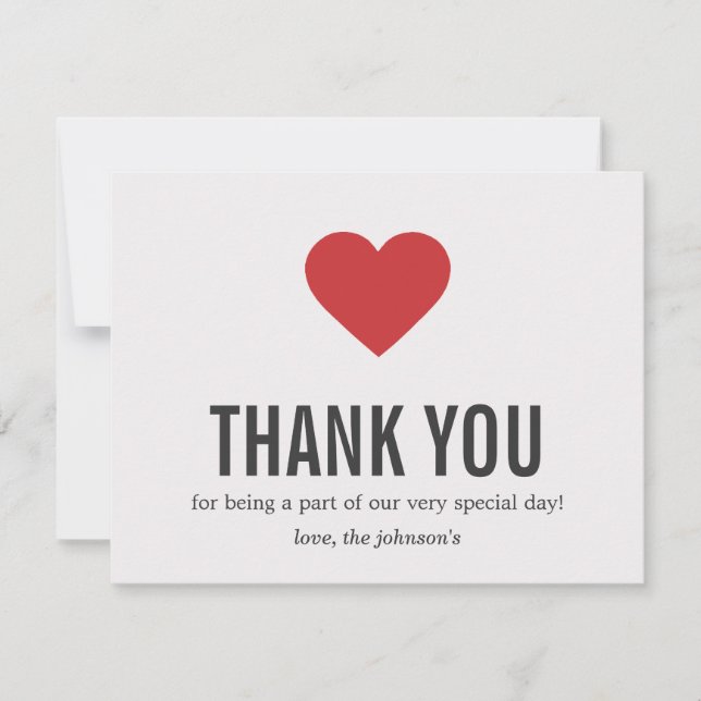 Red Heart Design Wedding Thank You Cards (Front)