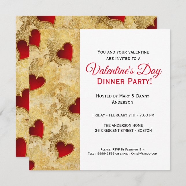 Red Heart Dinner Valentine's Day Invitation (Front/Back)