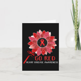 Red Heart Disease Awareness Month Ribbon Sunflower Card