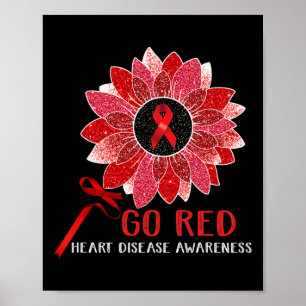 Red Heart Disease Awareness Month Ribbon Sunflower Poster