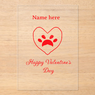 Red heart dog cat paw happy Valentine's day name Acrylic Invitations