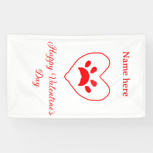 Red heart dog cat paw happy Valentine's day name Banner