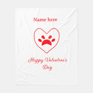 Red heart dog cat paw happy Valentine's day name Fleece Blanket