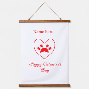 Red heart dog cat paw happy Valentine's day name Hanging Tapestry