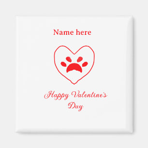 Red heart dog cat paw happy Valentine's day name Magnet