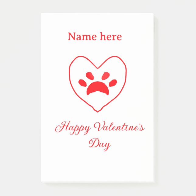 Red heart dog cat paw happy Valentine's day name  Post-it Notes (Front)