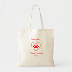 Red heart dog cat paw happy Valentine's day name Tote Bag