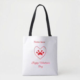 Red heart dog cat paw happy Valentine's day name Tote Bag
