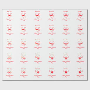 Red heart dog cat paw happy Valentine's day name Wrapping Paper