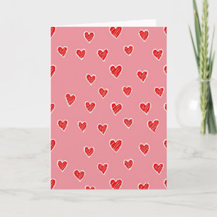 Red Heart Doodle Pattern Love Card