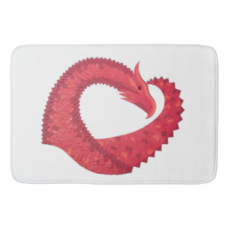 Red heart dragon on white bath mat