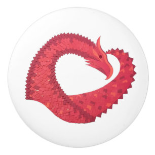 Red heart dragon on white ceramic knob