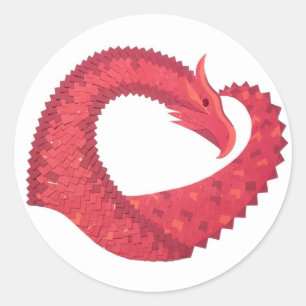 Red heart dragon on white classic round sticker
