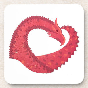 Red heart dragon on white coaster