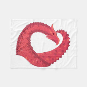 Red heart dragon on white fleece blanket