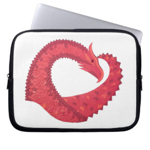 Red heart dragon on white laptop sleeve