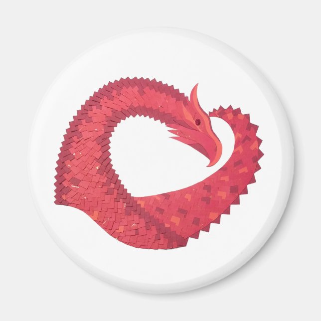 Red heart dragon on white magnet (Front)