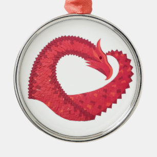 Red heart dragon on white metal tree decoration