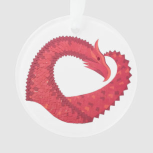 Red heart dragon on white ornament