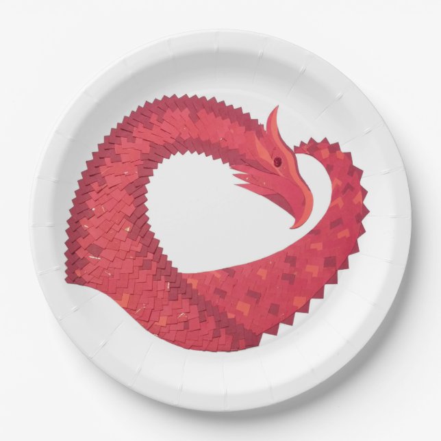 Red heart dragon on white paper plate (Front)